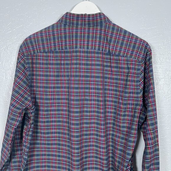 UNTUCKit Men L Walker Road Blue Red Plaid Long Sleeve Button Up Shirt Slim Fit - Picture 7 of 9